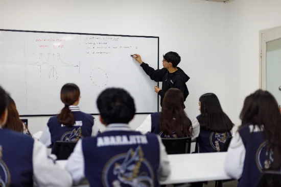 Revision class with the tutor at the board